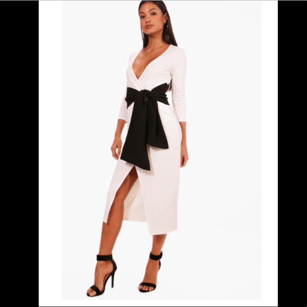 Millie Contrast Tie Belt Midi Dress